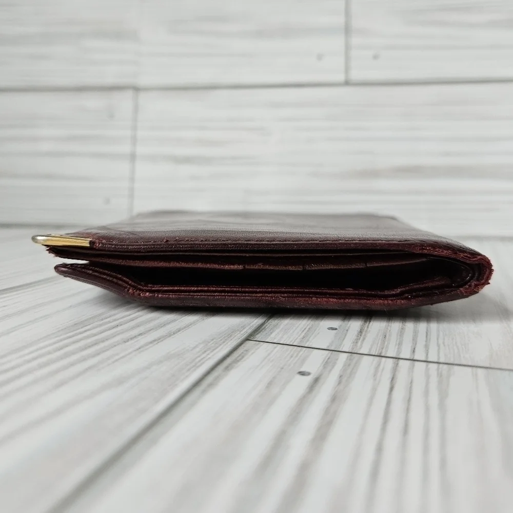 Cartier Vintage Must De Bi Fold Wallet with Coin Pouch in Burgundy Leather
